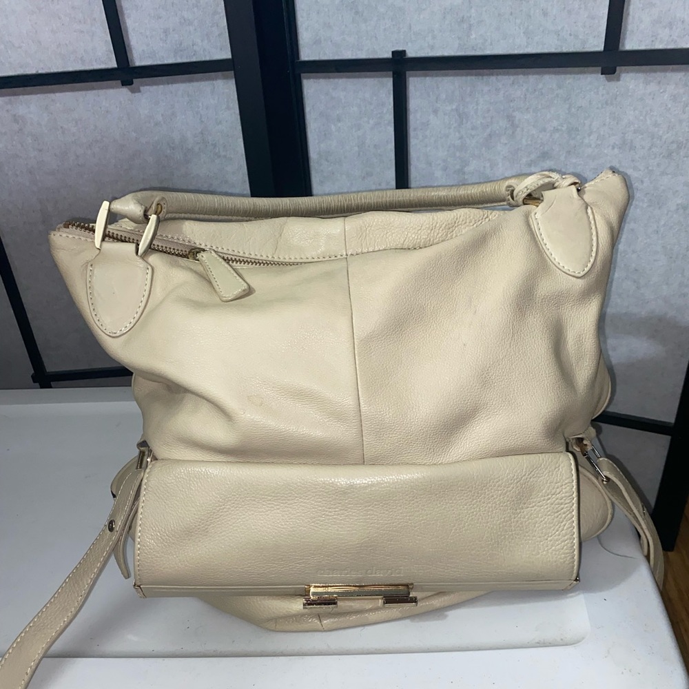 Leather handbag with strap